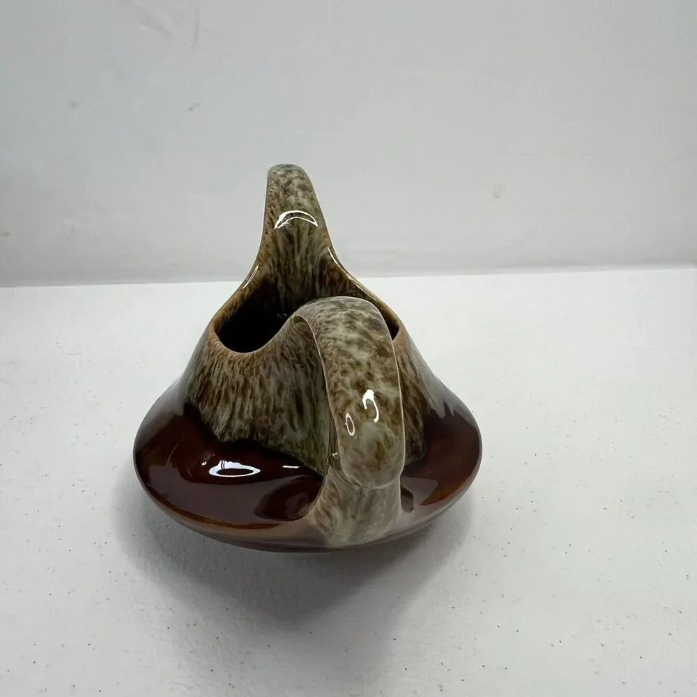 Vintage MCM Art Pottery Brown Drip Glaze Sugar‎ Dish Marked 70 Mid Century